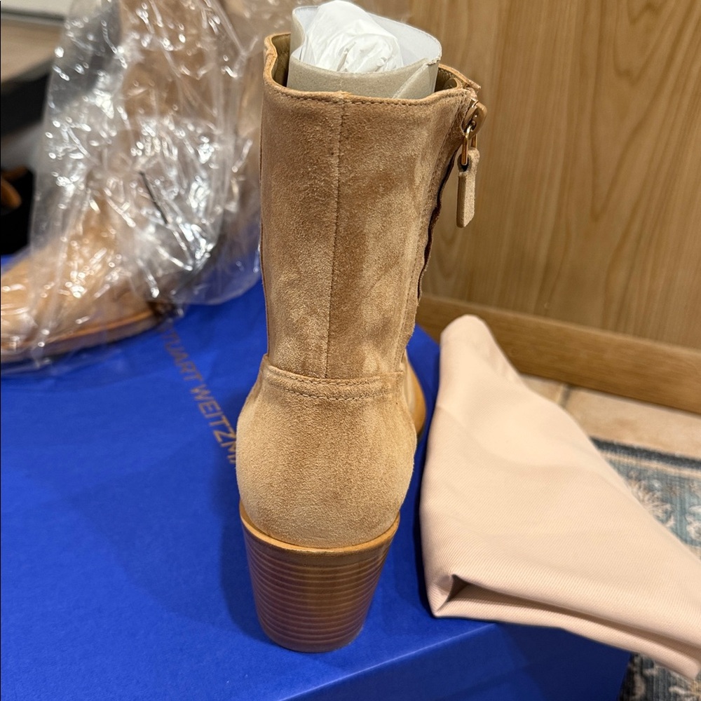 Stuart Weitzman Camel Suede Heeled Boots - Picture 3 of 5